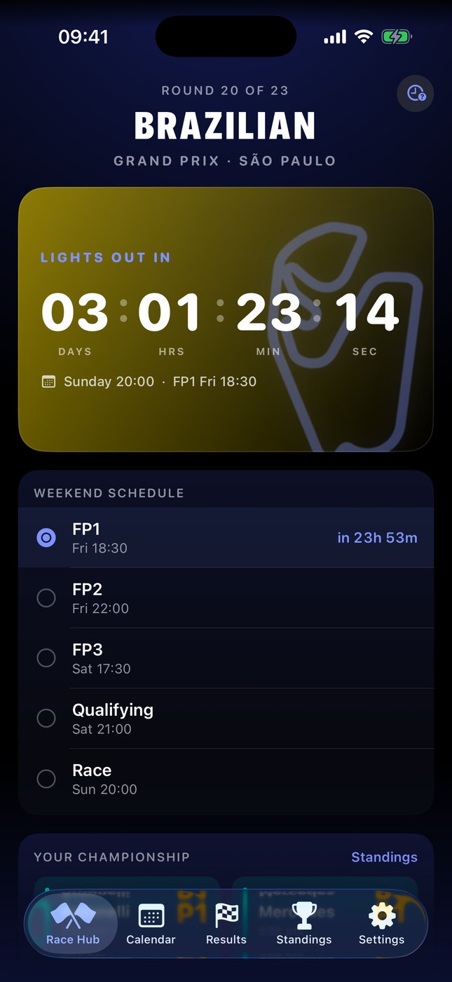 Race Hub countdown and weekend schedule