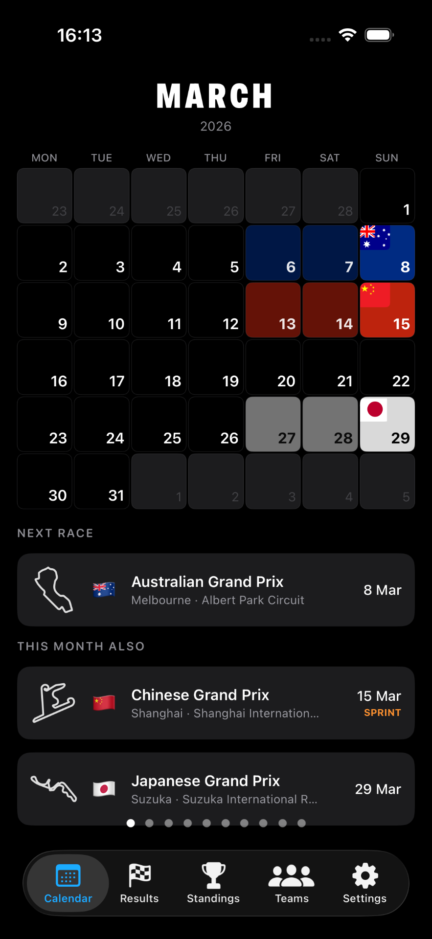 Formula GP Calendar 2026 app screenshot